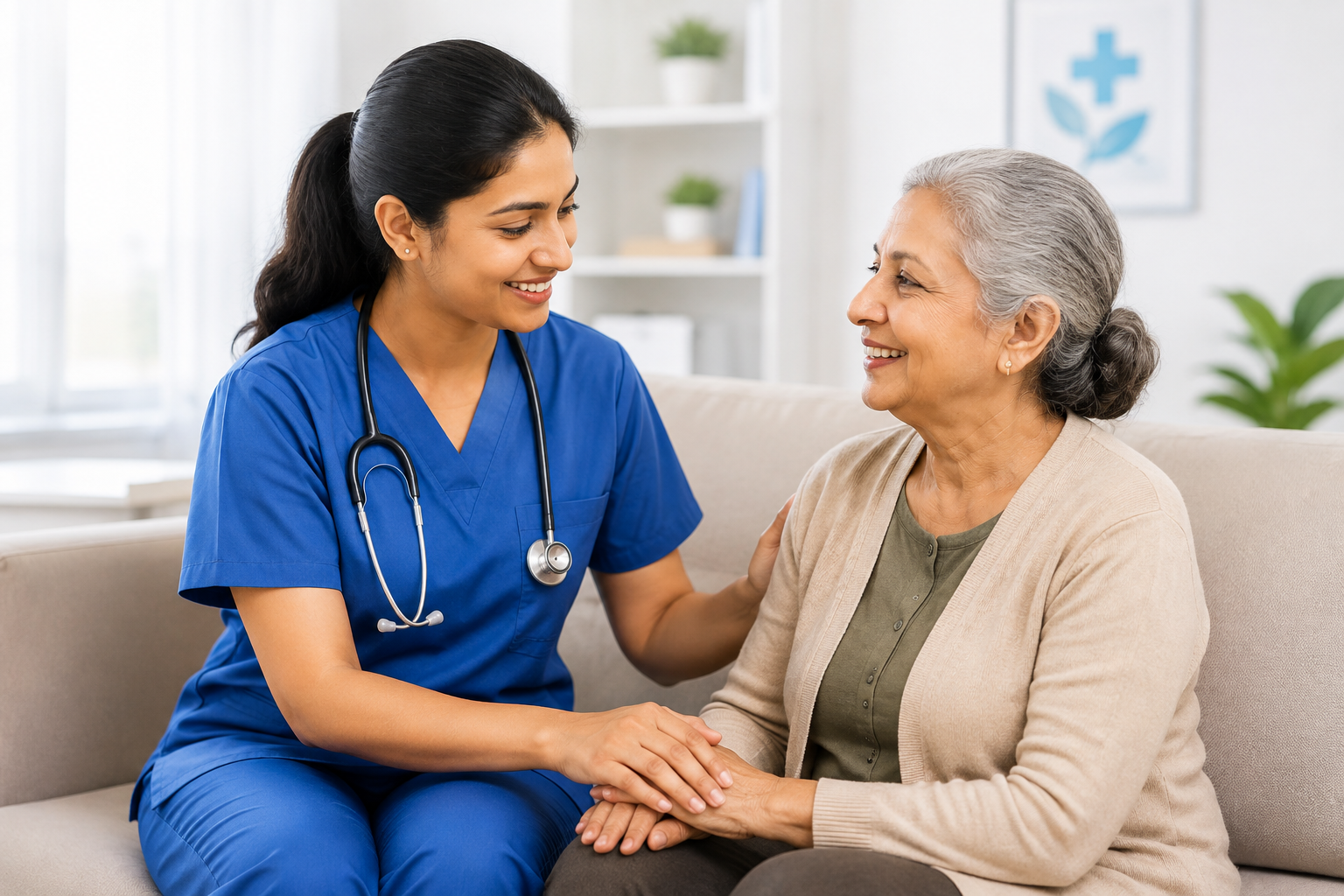 Nurse caring for patient at home